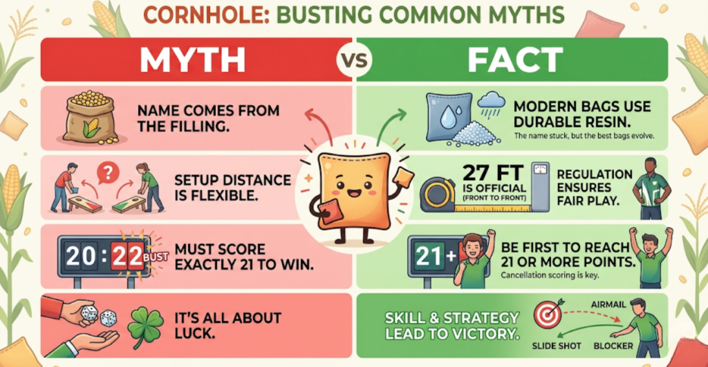 Myth vs fact infographic: common BagGate cornhole scandal misconceptions debunked