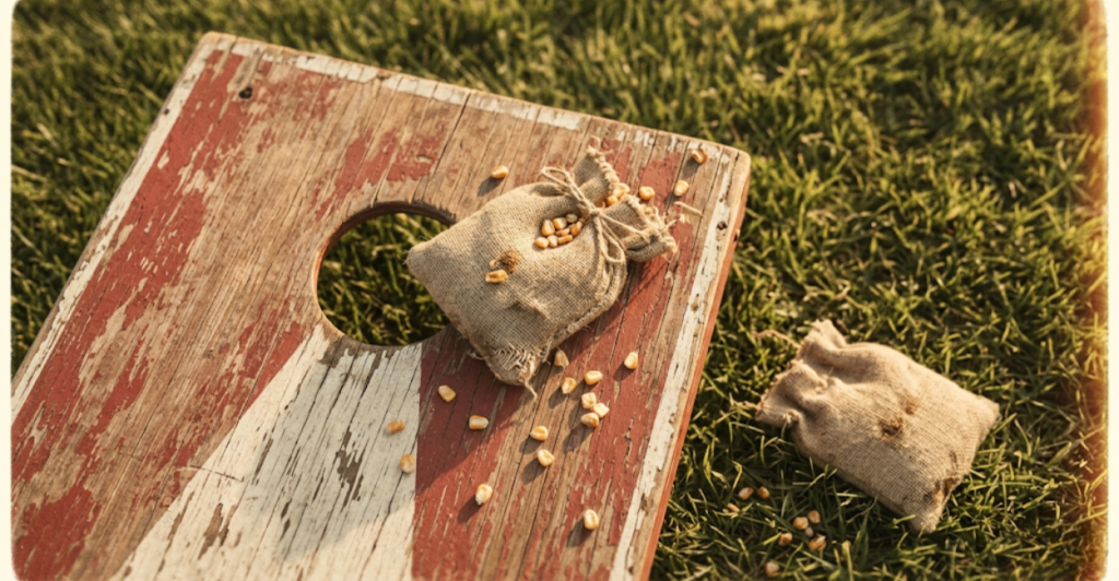 Traditional corn filled cornhole bag from the early days of the sport