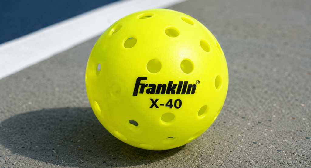 Franklin X-40 outdoor pickleball ball close up review
