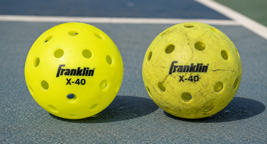 Left: new ball. Right: a ball past its useful life. Replace yours before it looks like this.